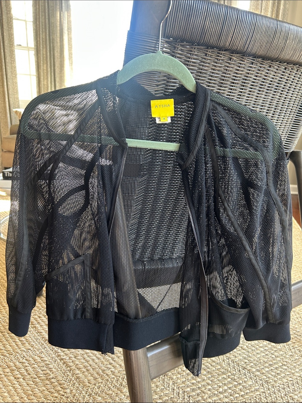 Aysha Black Mesh Zip-Up Bomber